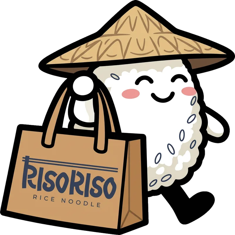 Riso mascot carrying a RisoRiso bag